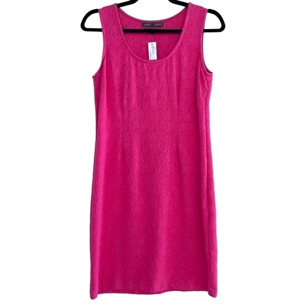 Nicole Benisti Hot Pink Monochrome Baroque Print Textured Dress Size Medium
